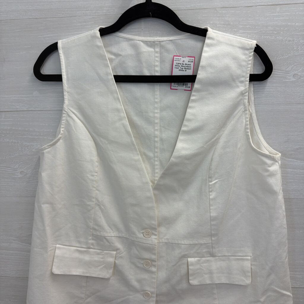 White Sleeveless Vest Top Medium