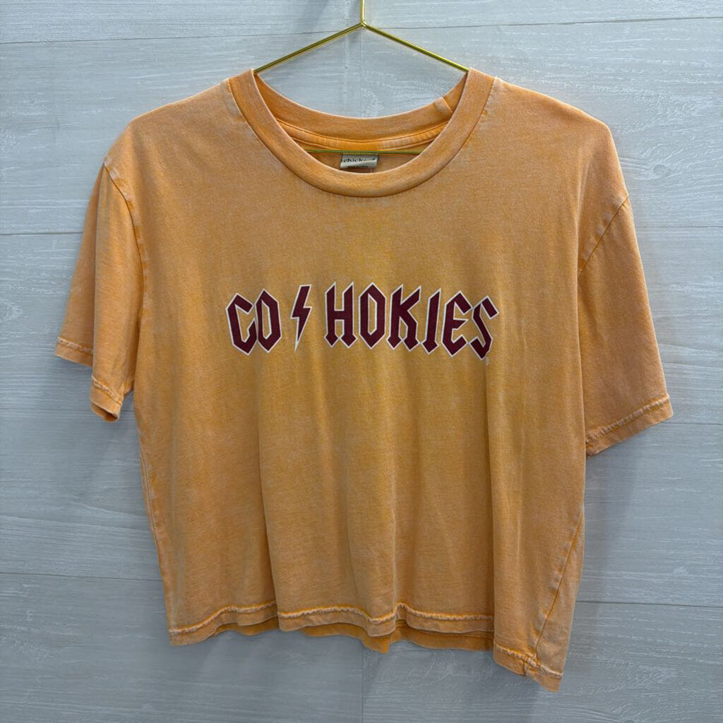 ChickaD Orange Cropped Go Hokies Short Sleeve Graphic Tee Medium