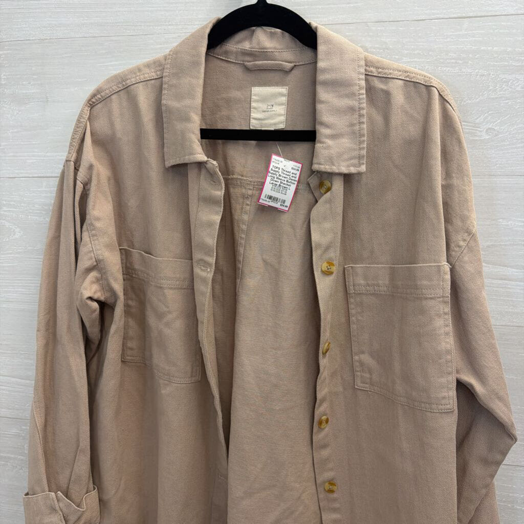 Thread and Supply Brown Denim Long Sleeve Button Down Shacket Large