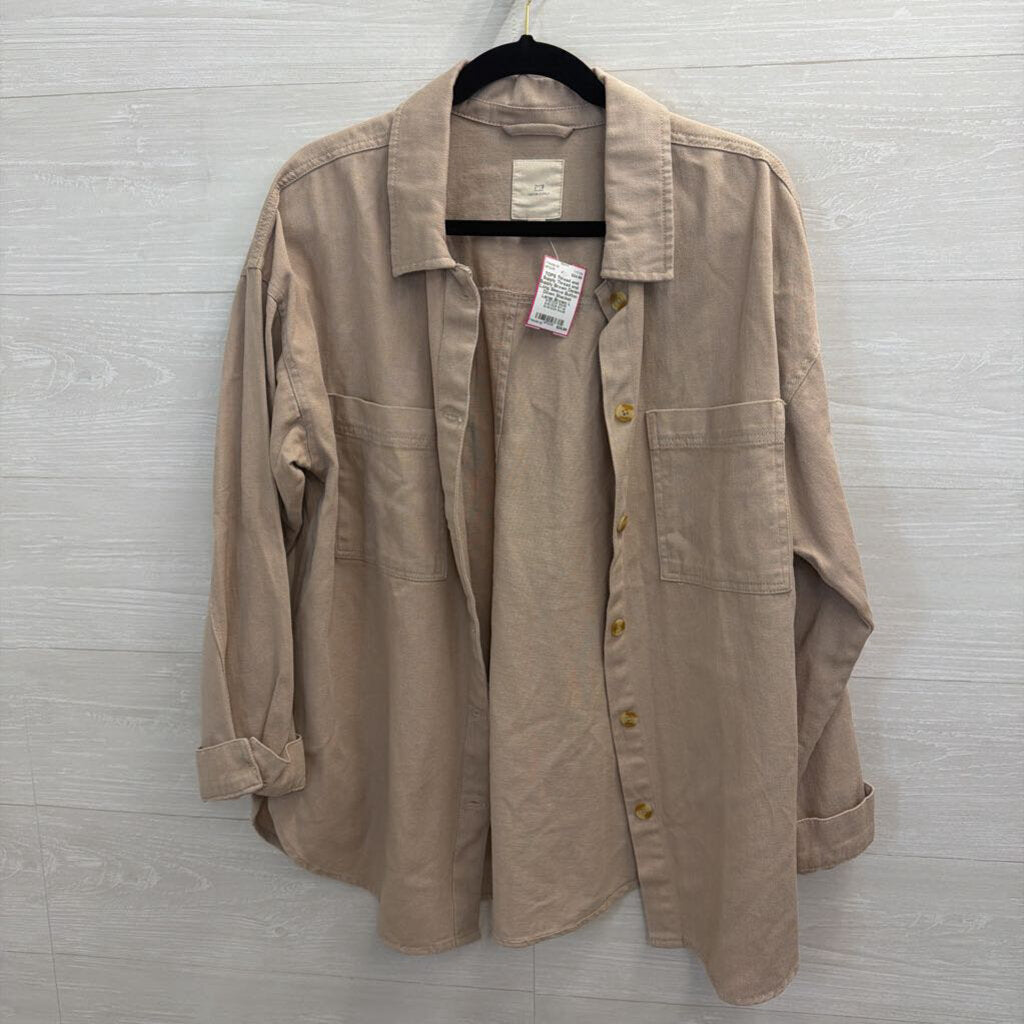 Thread and Supply Brown Denim Long Sleeve Button Down Shacket Large