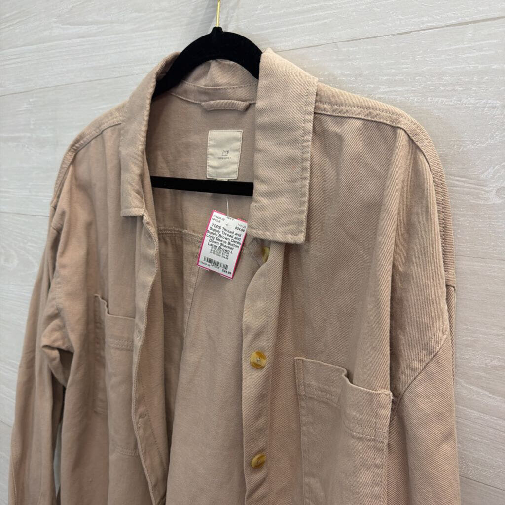 Thread and Supply Brown Denim Long Sleeve Button Down Shacket Large