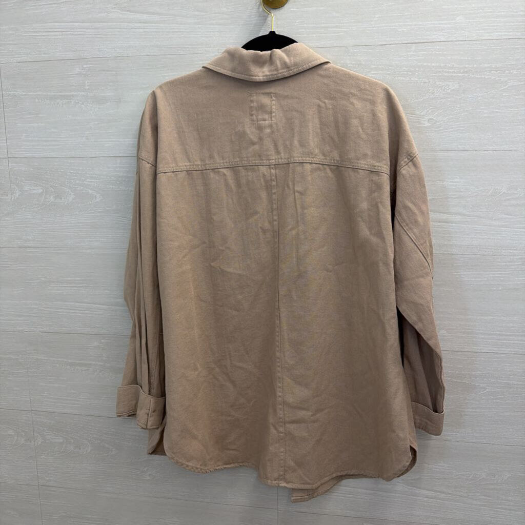 Thread and Supply Brown Denim Long Sleeve Button Down Shacket Large