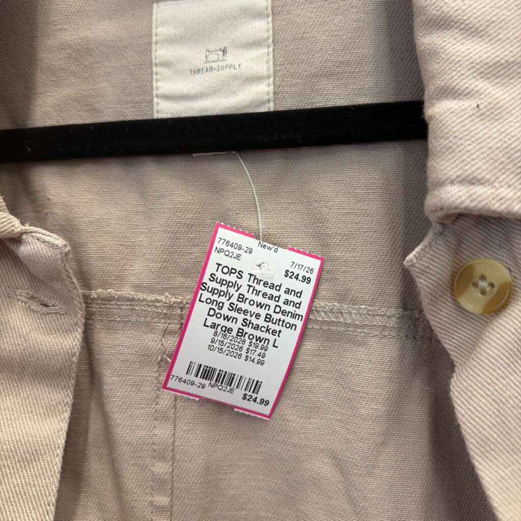 Thread and Supply Brown Denim Long Sleeve Button Down Shacket Large