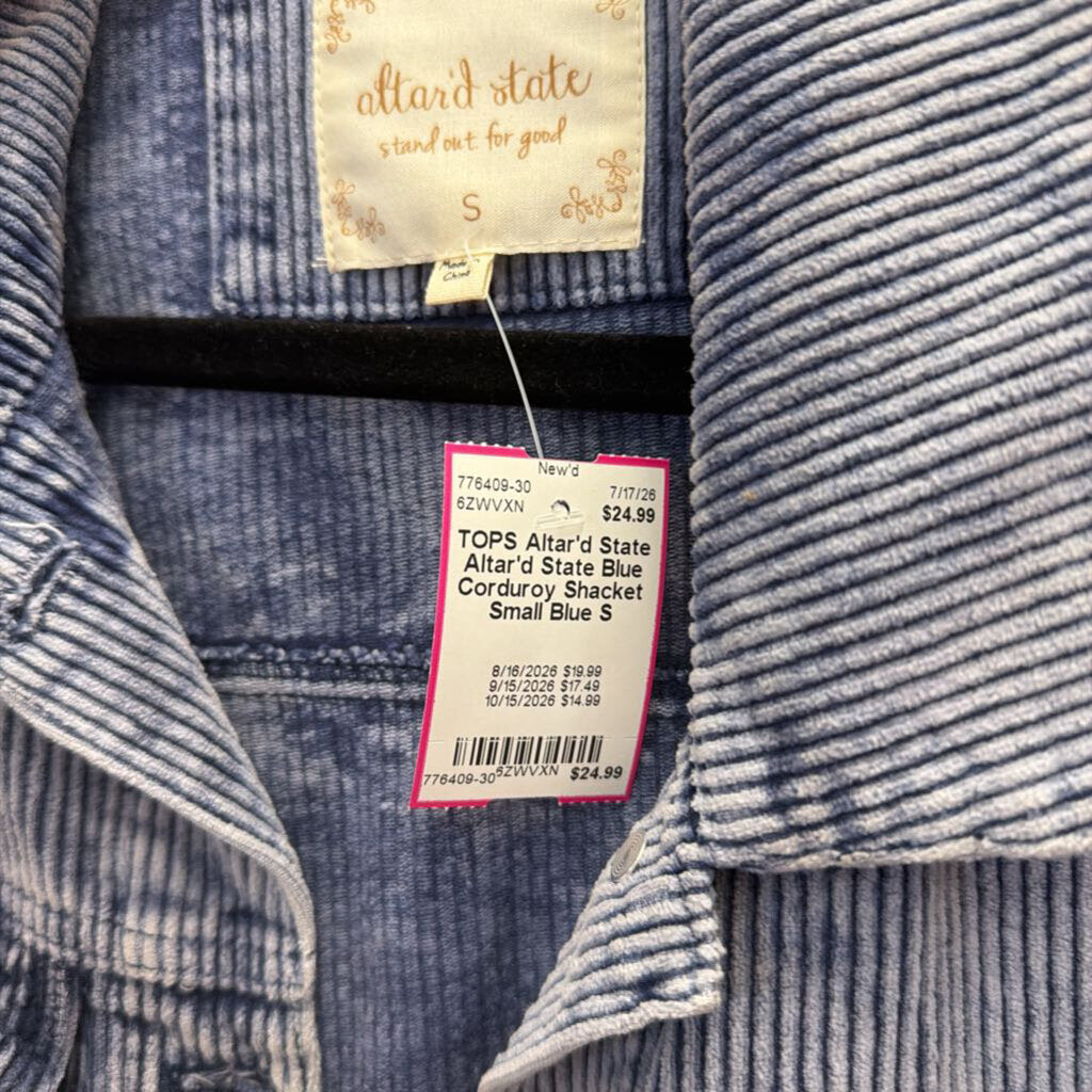 Altar'd State Blue Corduroy Shacket Small