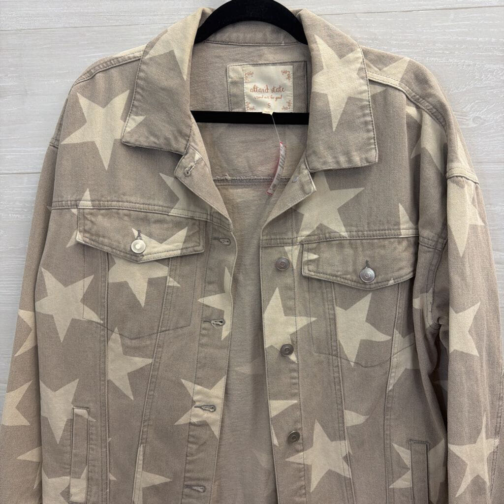 Altar'd State Beige Star Print Denim Shacket Small