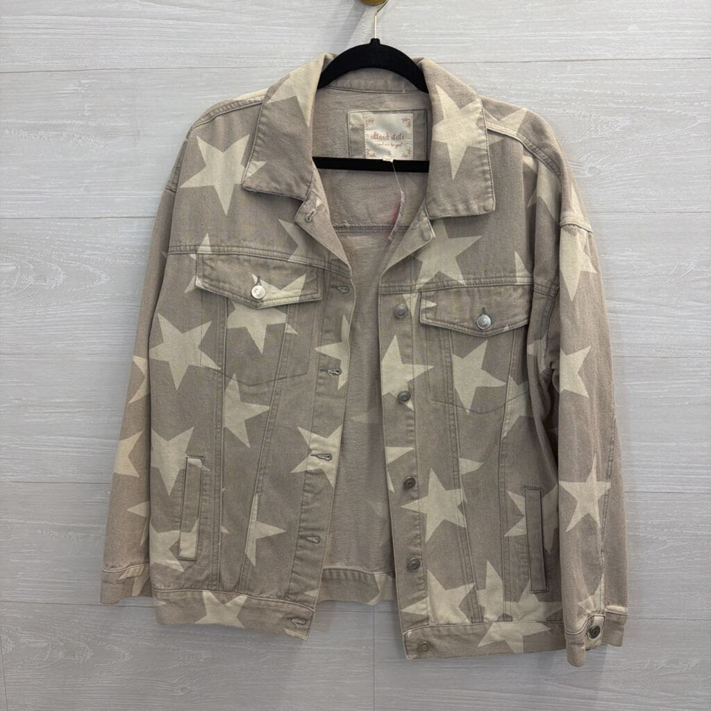 Altar'd State Beige Star Print Denim Shacket Small