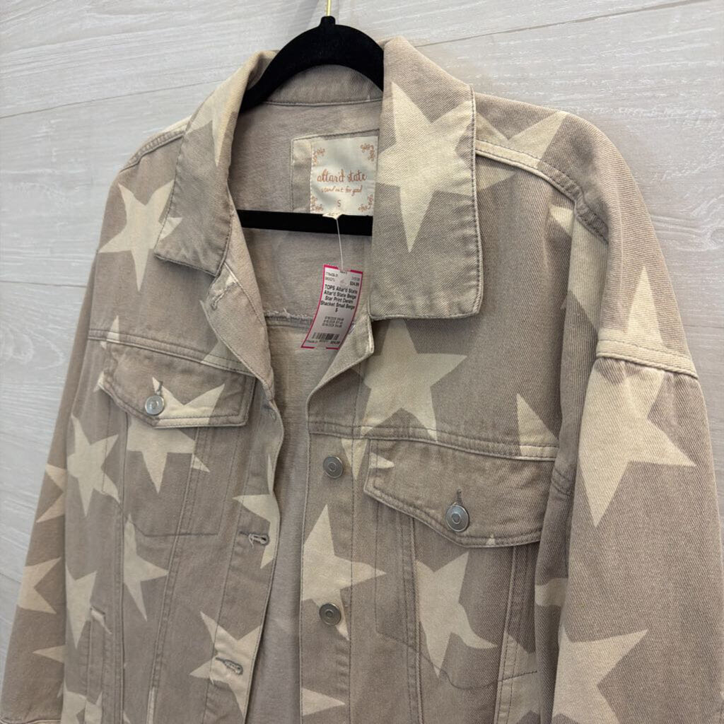 Altar'd State Beige Star Print Denim Shacket Small