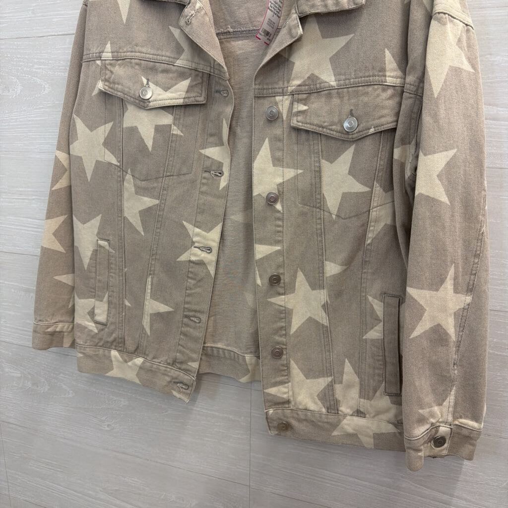 Altar'd State Beige Star Print Denim Shacket Small