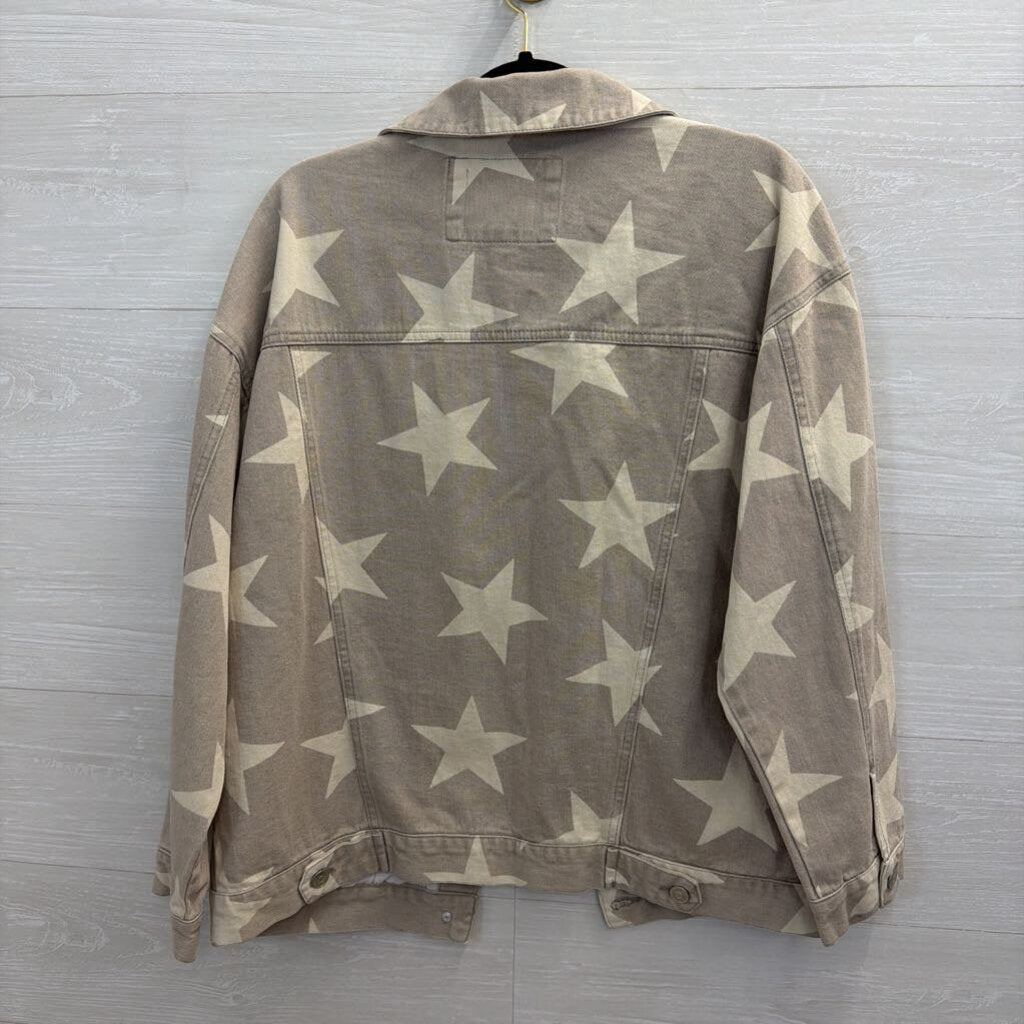 Altar'd State Beige Star Print Denim Shacket Small
