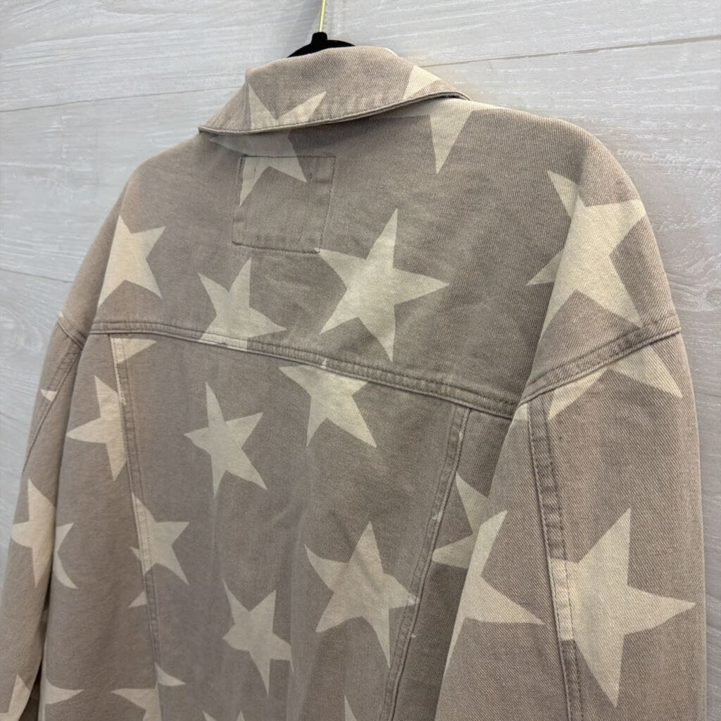 Altar'd State Beige Star Print Denim Shacket Small