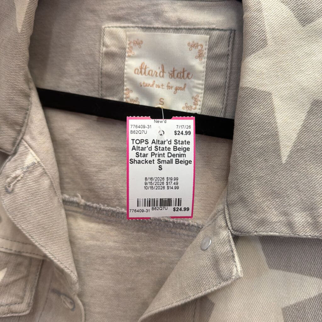 Altar'd State Beige Star Print Denim Shacket Small