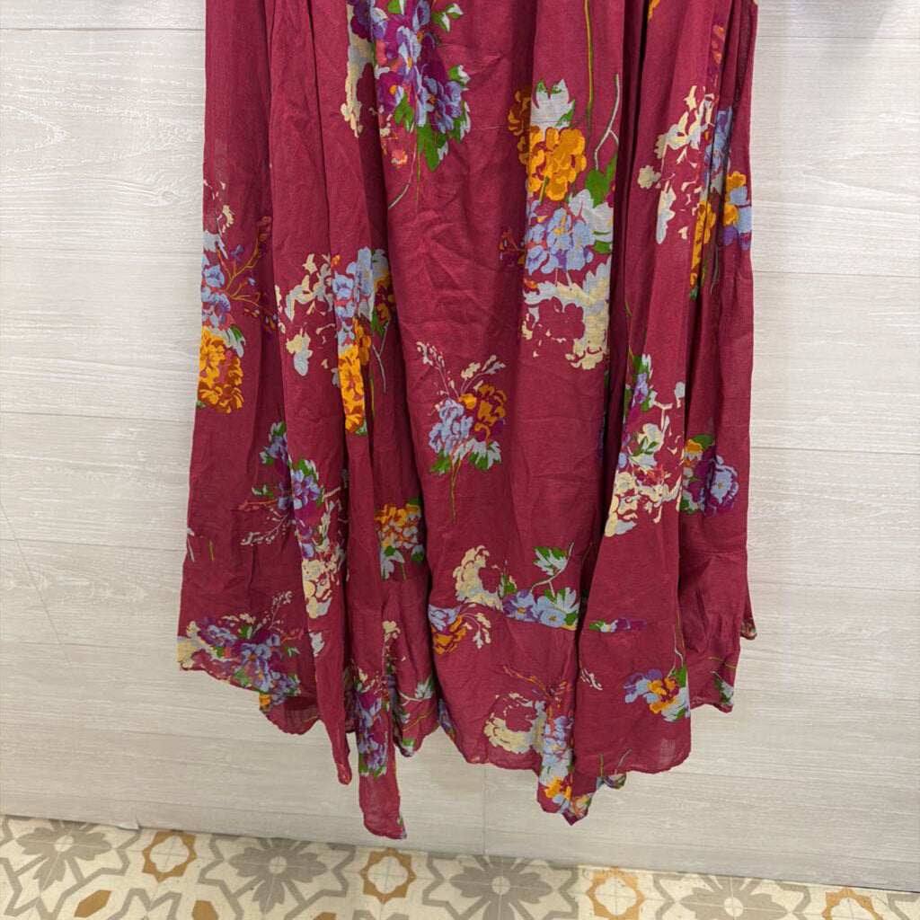 Free People Purple/ Multi Print Long Sleeve Smocked Top Maxi Dress Medium