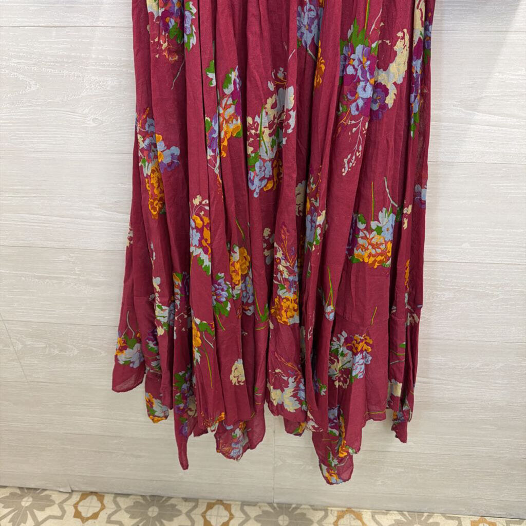 Free People Purple/ Multi Print Long Sleeve Smocked Top Maxi Dress Medium