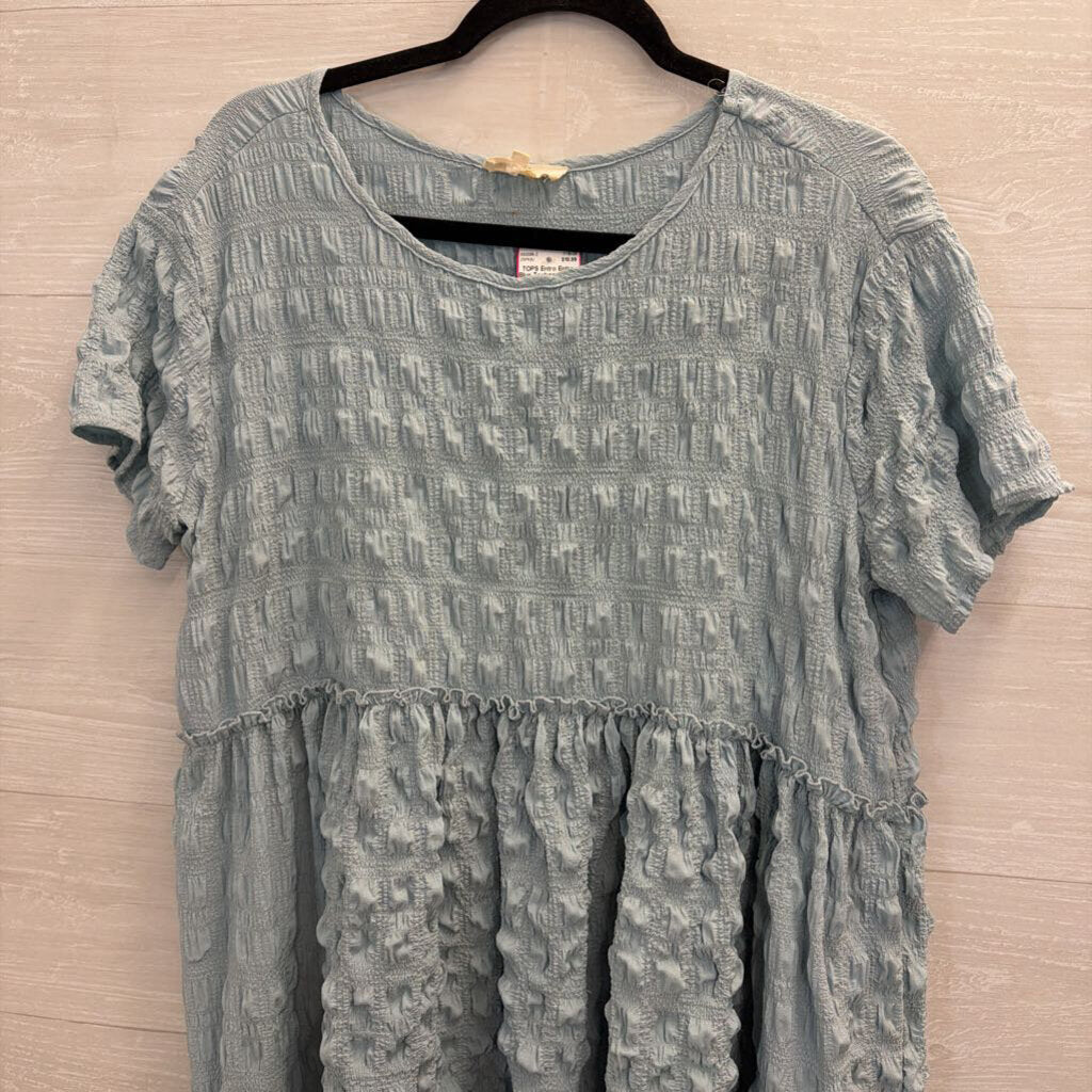 Entro Blue Textured Short Sleeve Top Small