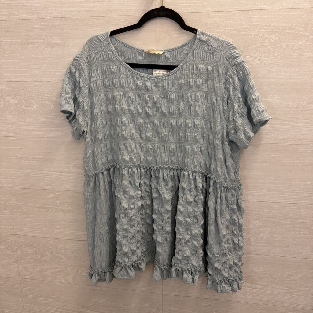 Entro Blue Textured Short Sleeve Top Small