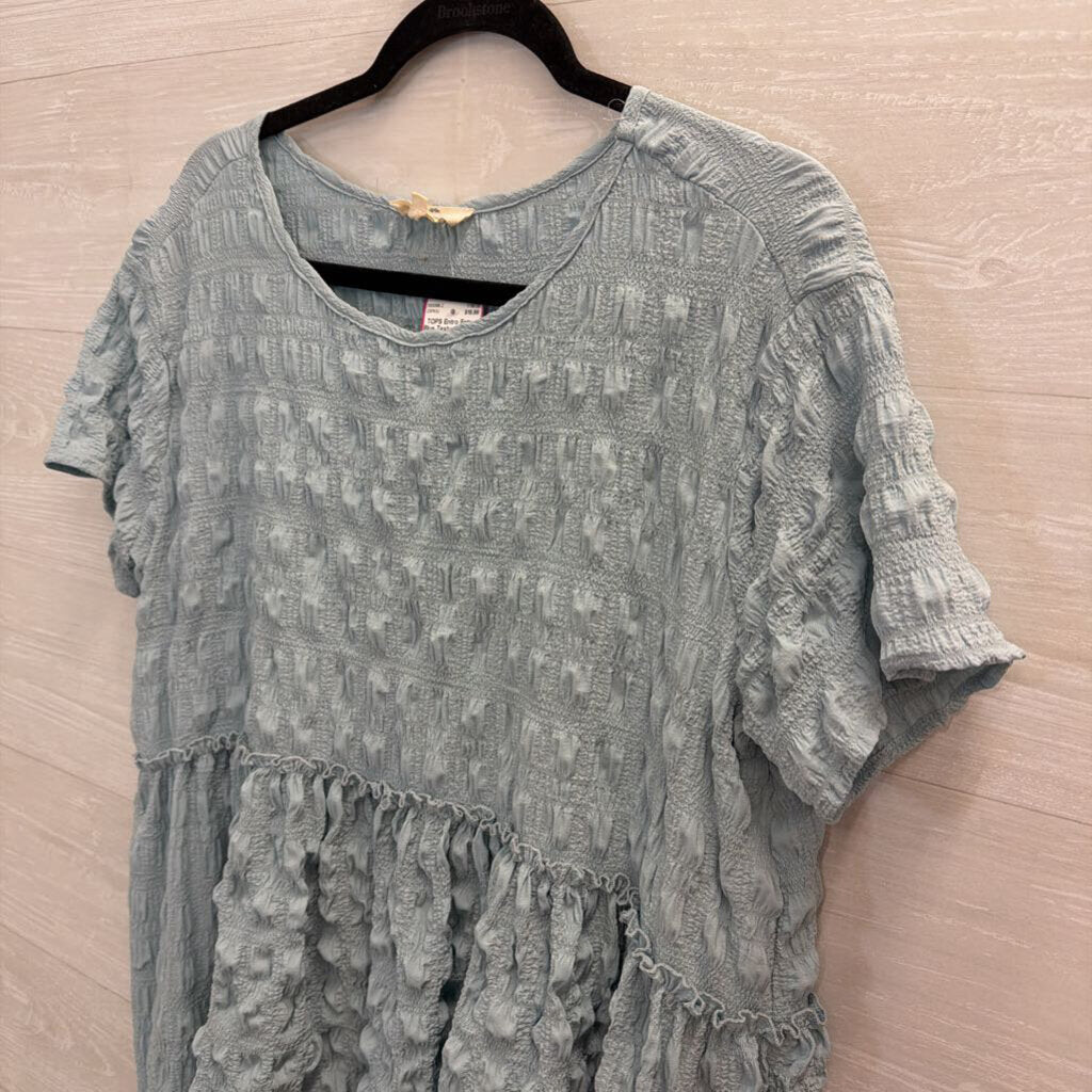 Entro Blue Textured Short Sleeve Top Small