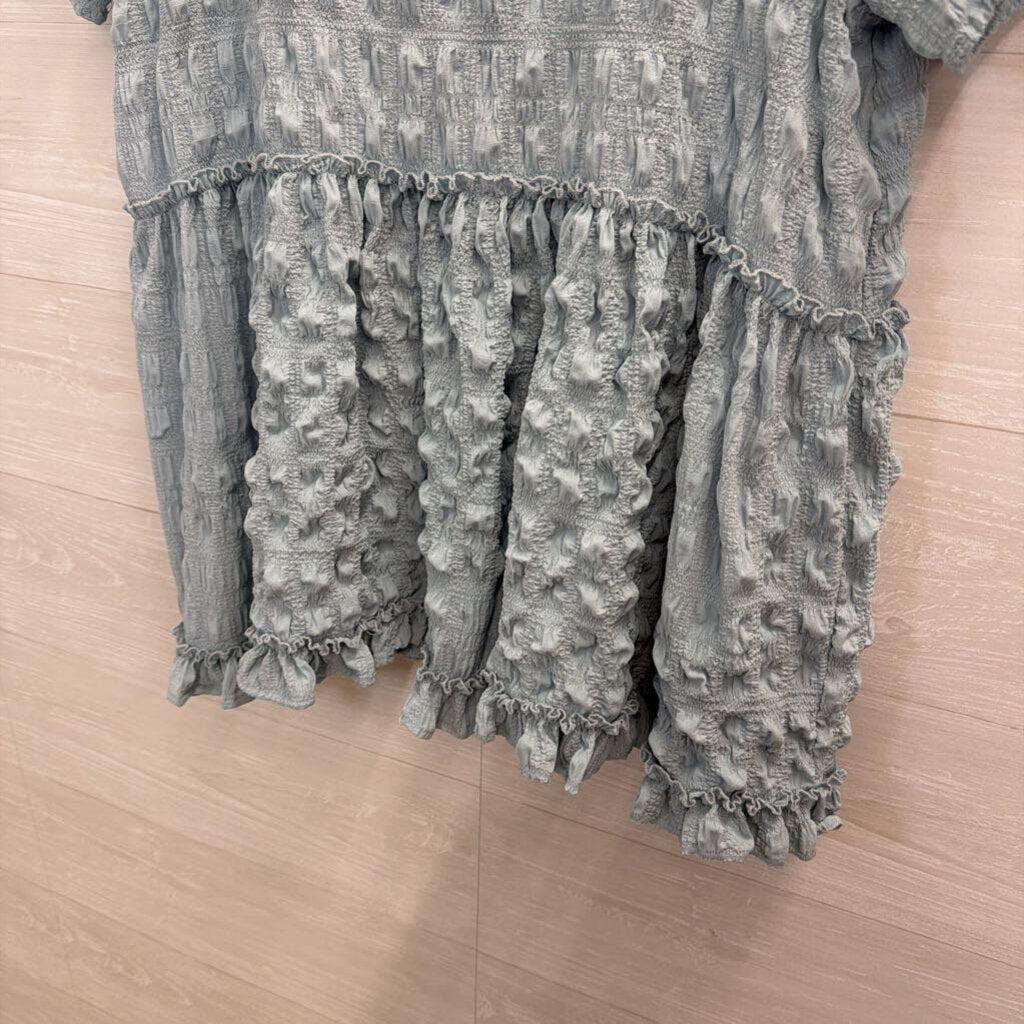 Entro Blue Textured Short Sleeve Top Small
