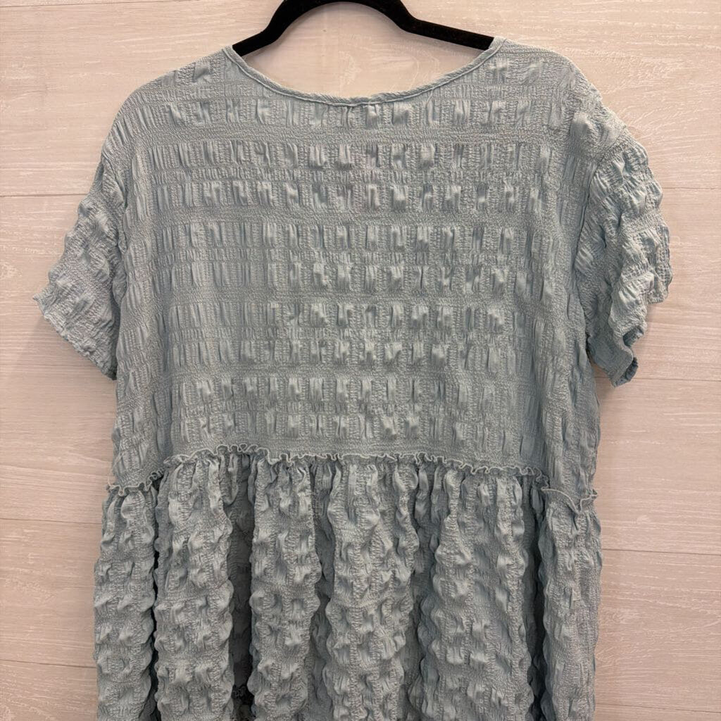 Entro Blue Textured Short Sleeve Top Small