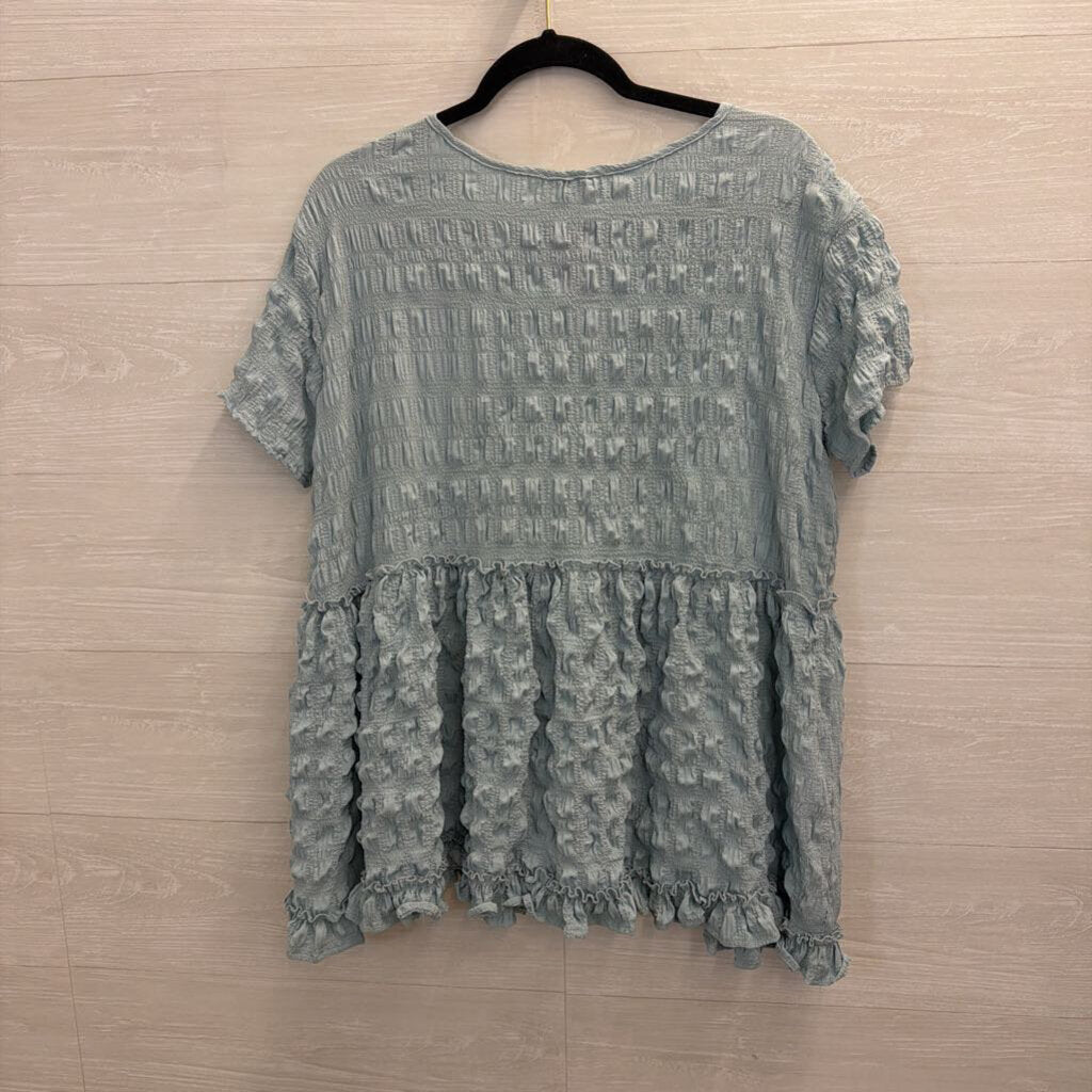 Entro Blue Textured Short Sleeve Top Small