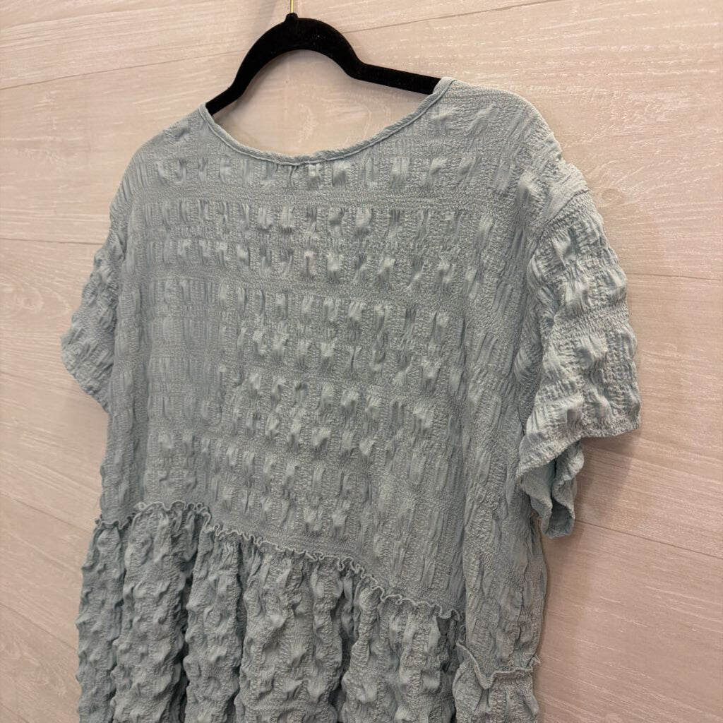 Entro Blue Textured Short Sleeve Top Small