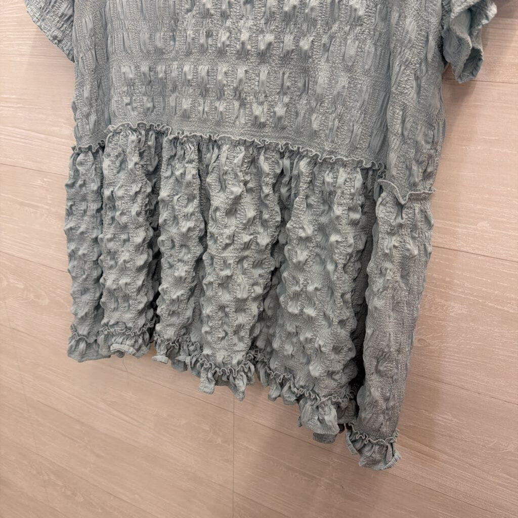 Entro Blue Textured Short Sleeve Top Small