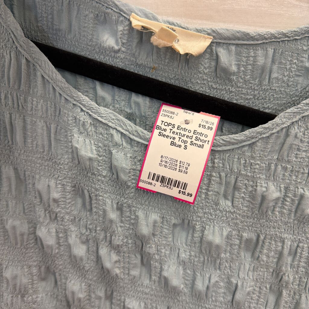 Entro Blue Textured Short Sleeve Top Small