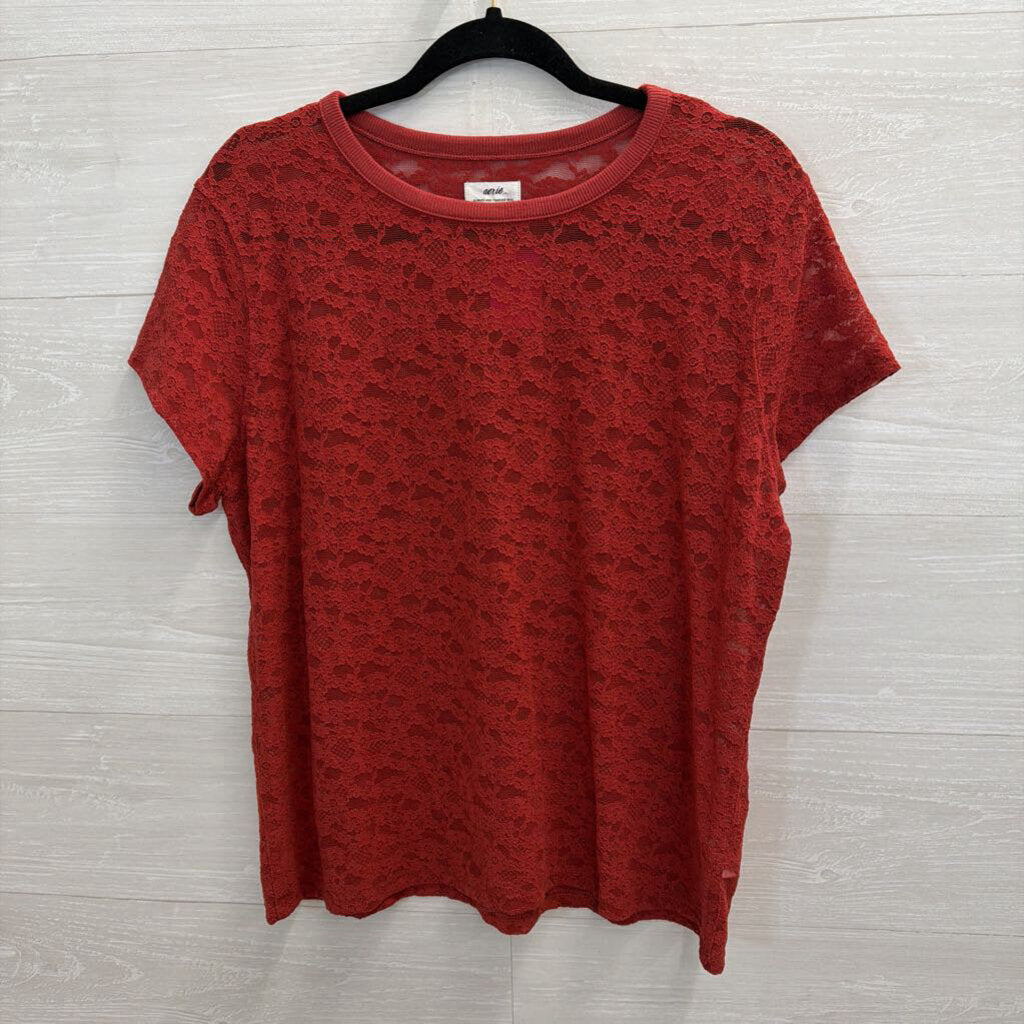 Aerie REd Lace Short Sleeve Top Extra Large