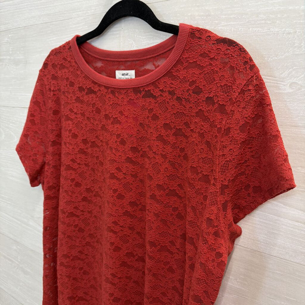 Aerie REd Lace Short Sleeve Top Extra Large
