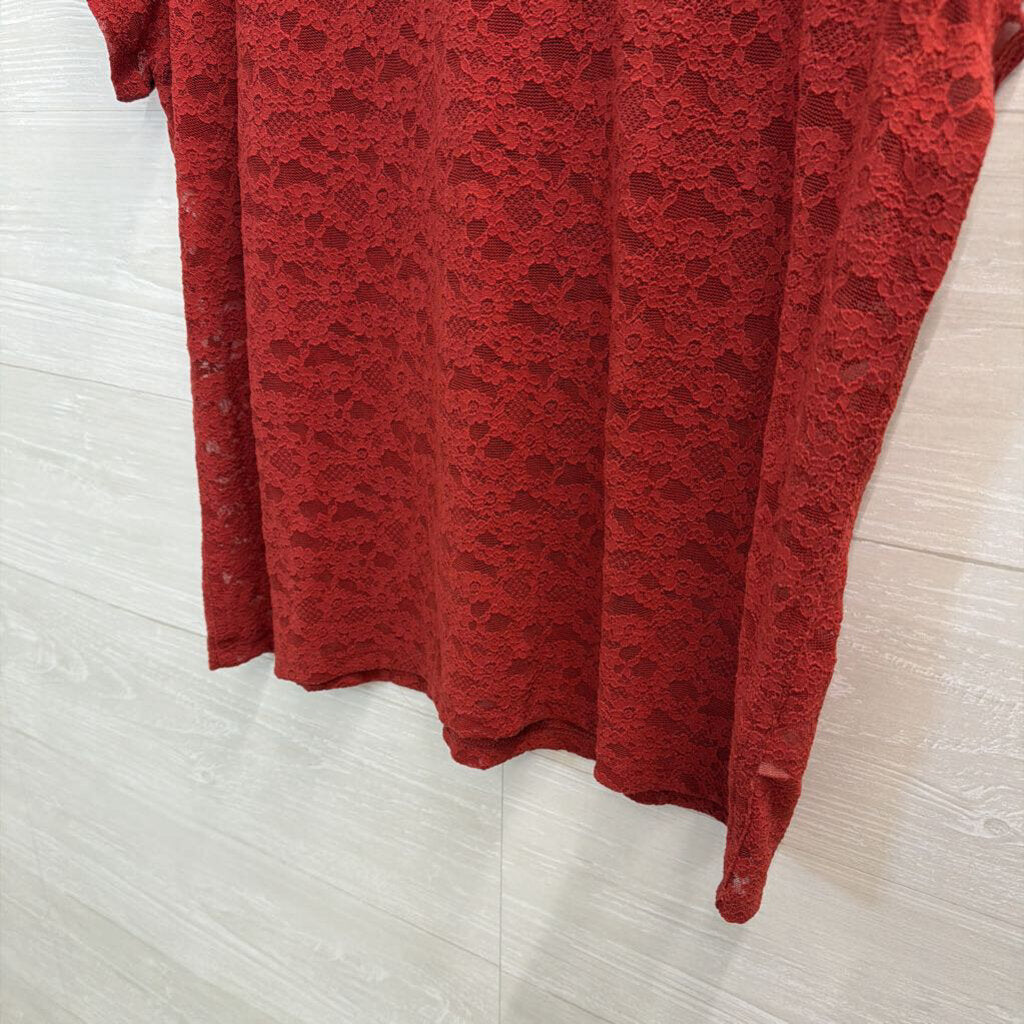 Aerie REd Lace Short Sleeve Top Extra Large