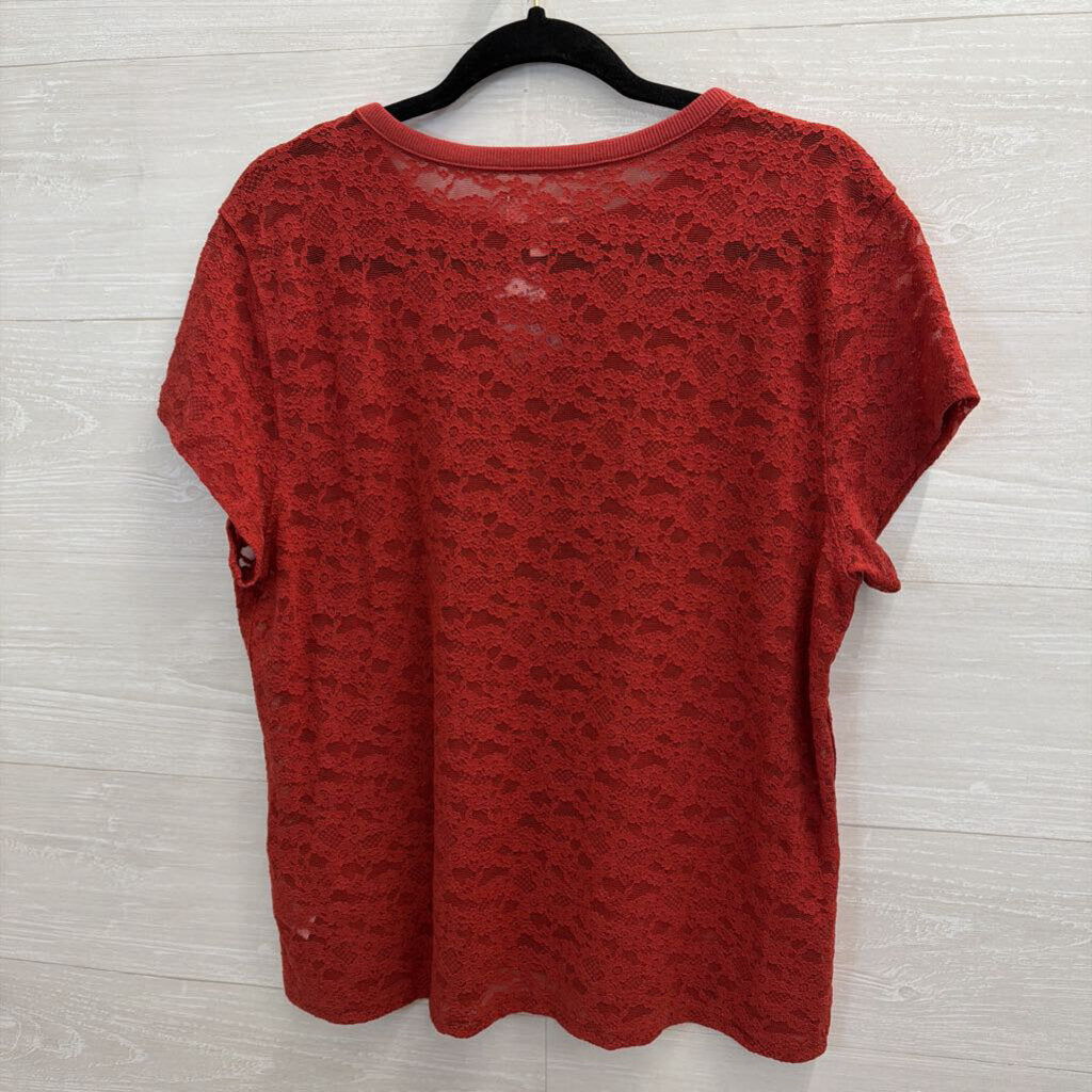Aerie REd Lace Short Sleeve Top Extra Large