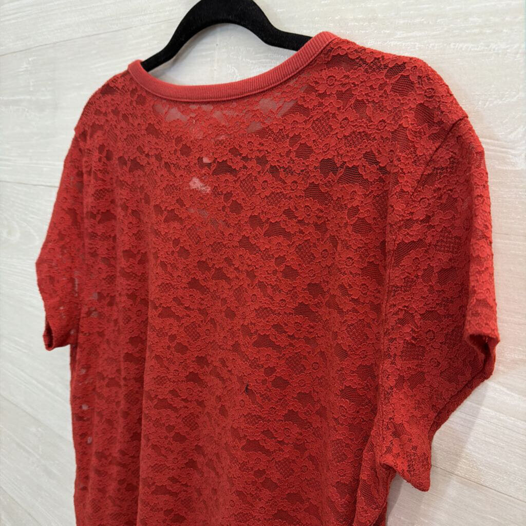 Aerie REd Lace Short Sleeve Top Extra Large