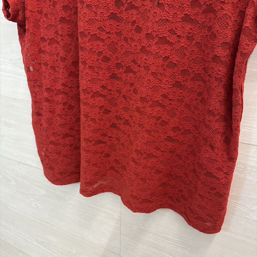 Aerie REd Lace Short Sleeve Top Extra Large