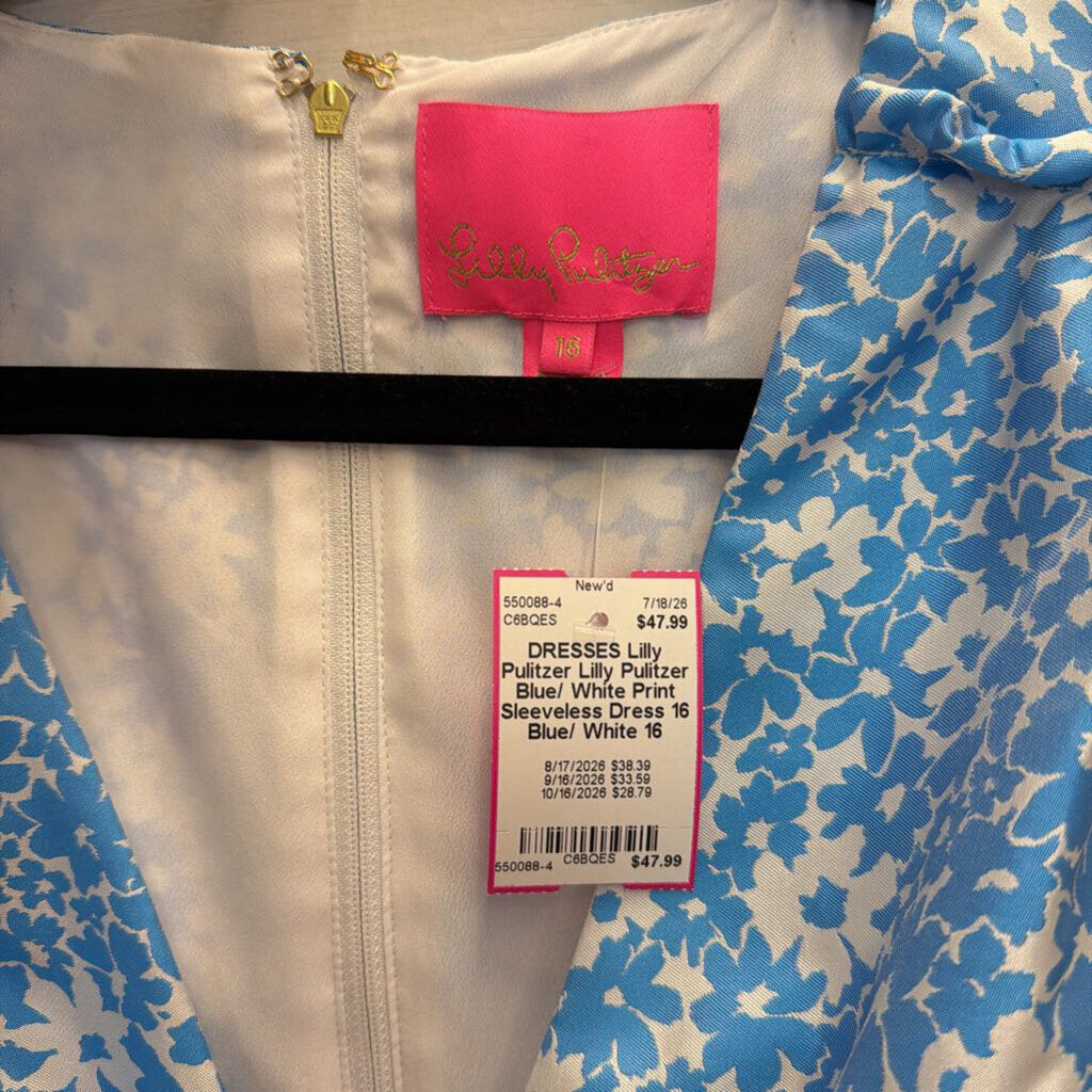 Lilly Pulitzer Blue/ White Print Sleeveless Dress 16