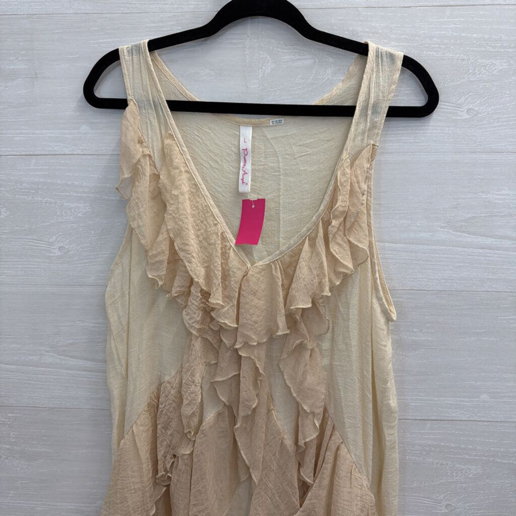 Pretty Angel Beige Ruffle Front Tank Top Large