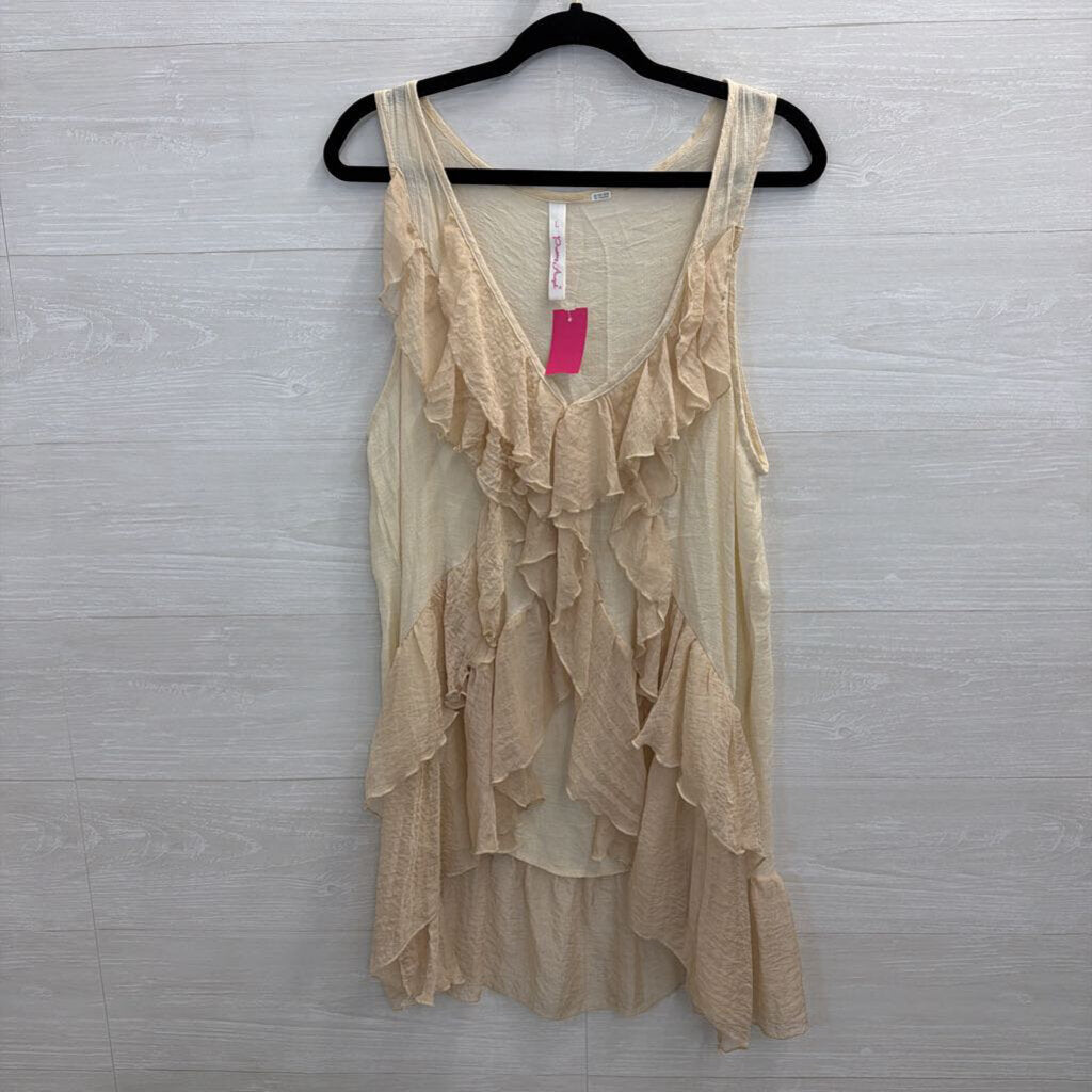 Pretty Angel Beige Ruffle Front Tank Top Large