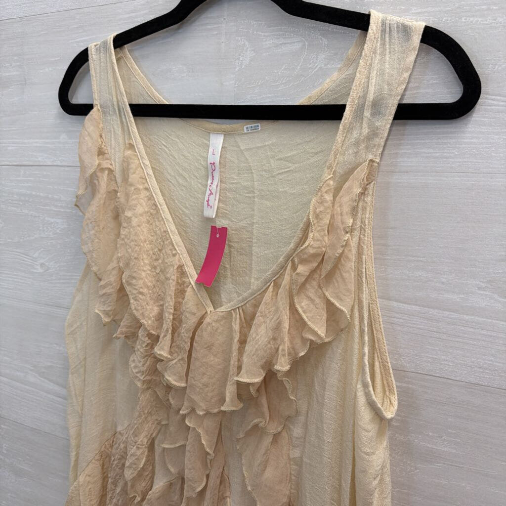 Pretty Angel Beige Ruffle Front Tank Top Large