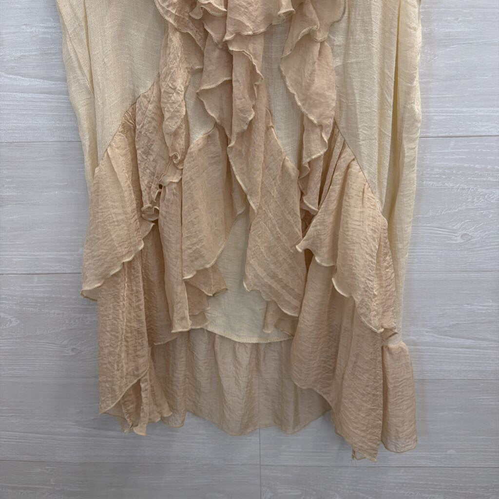 Pretty Angel Beige Ruffle Front Tank Top Large