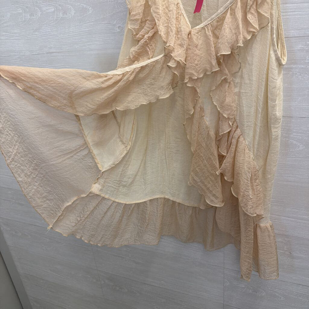 Pretty Angel Beige Ruffle Front Tank Top Large