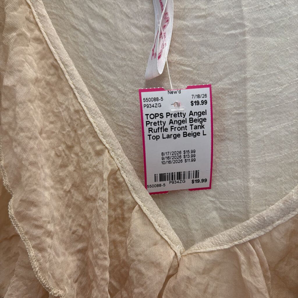 Pretty Angel Beige Ruffle Front Tank Top Large
