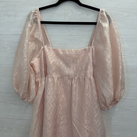 Anthropologie Pink Textured Print Short Puff Sleeve Maxi Dress Extra Large