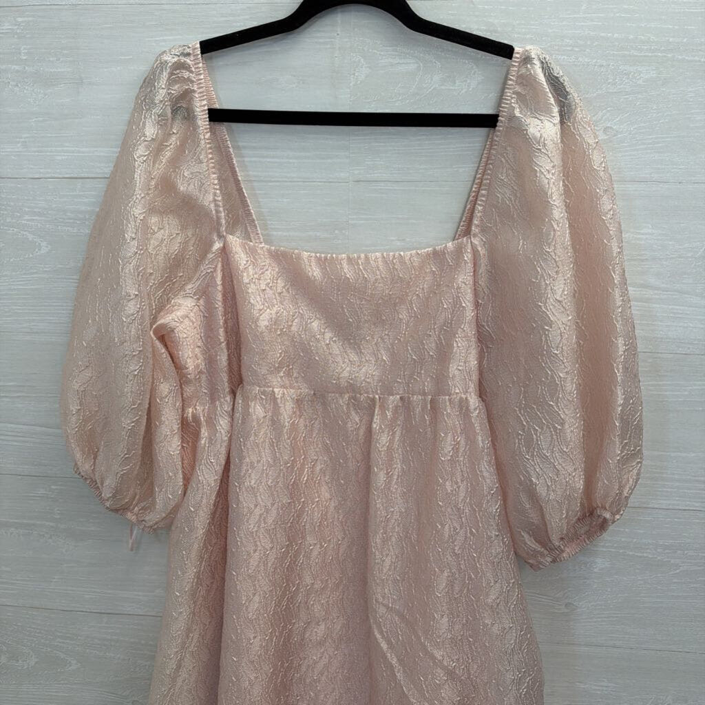 Anthropologie Pink Textured Print Short Puff Sleeve Maxi Dress Extra Large