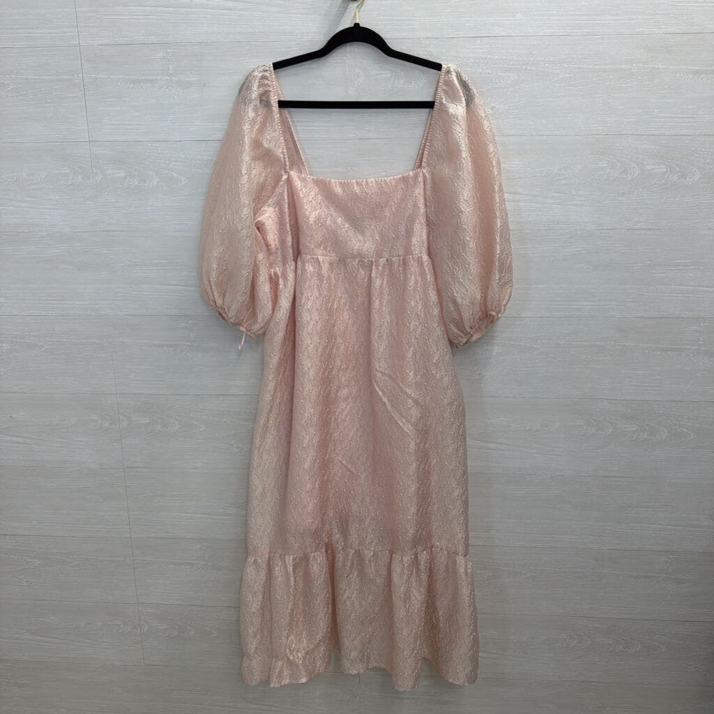 Anthropologie Pink Textured Print Short Puff Sleeve Maxi Dress Extra Large