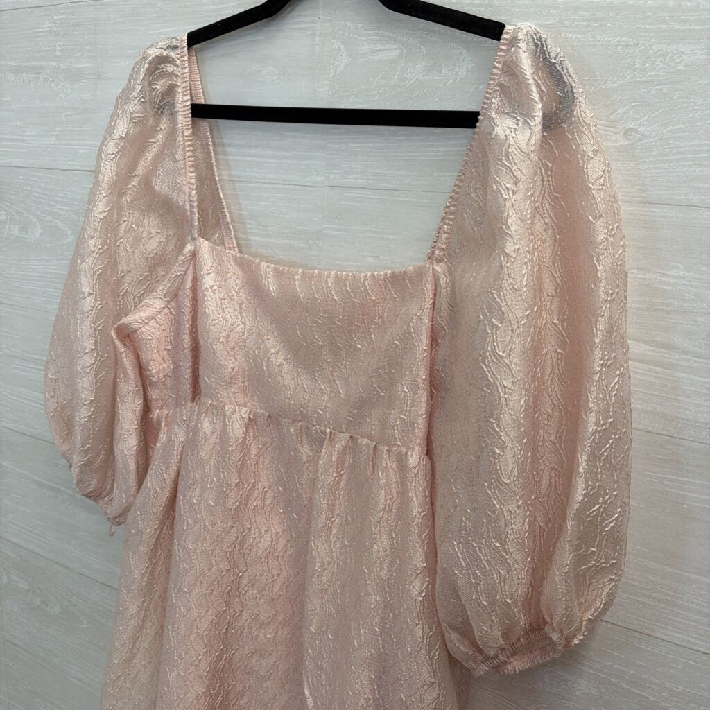 Anthropologie Pink Textured Print Short Puff Sleeve Maxi Dress Extra Large