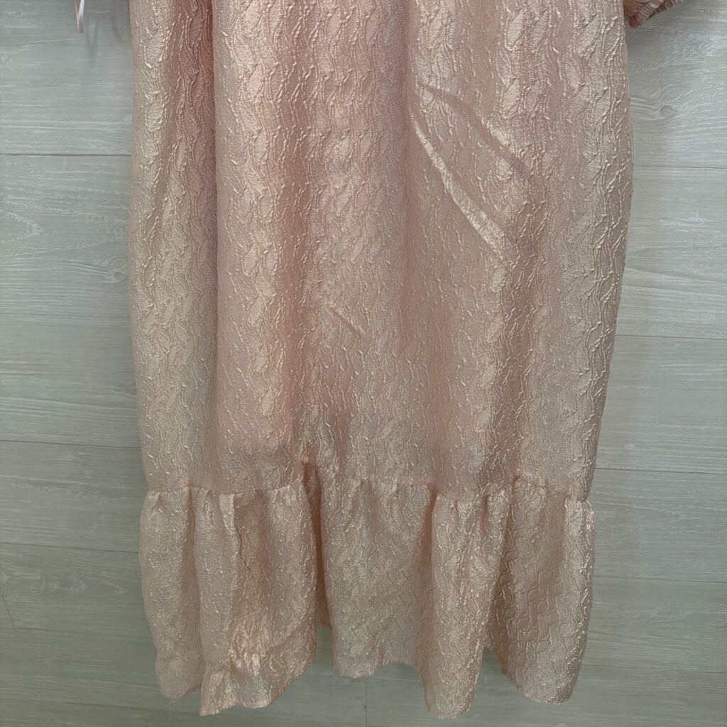Anthropologie Pink Textured Print Short Puff Sleeve Maxi Dress Extra Large