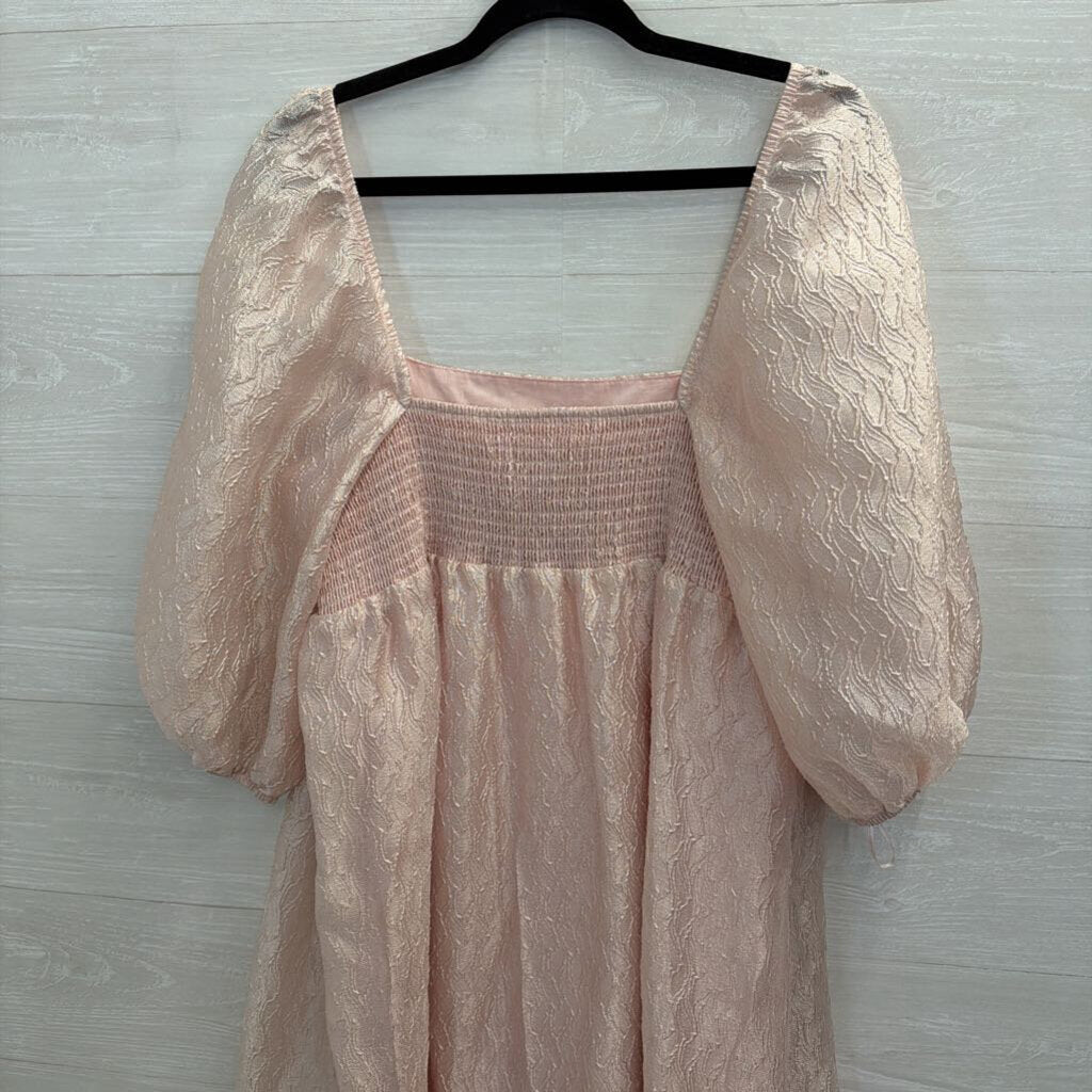 Anthropologie Pink Textured Print Short Puff Sleeve Maxi Dress Extra Large