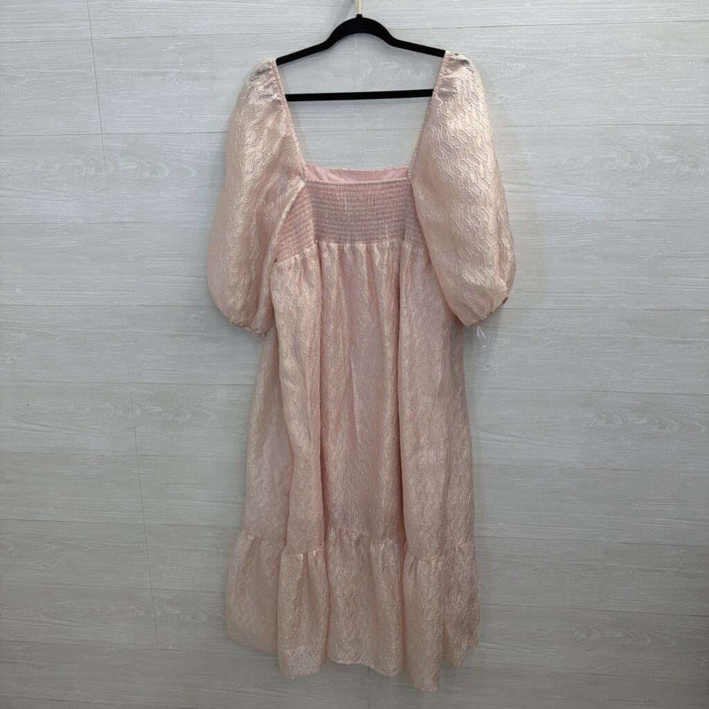 Anthropologie Pink Textured Print Short Puff Sleeve Maxi Dress Extra Large