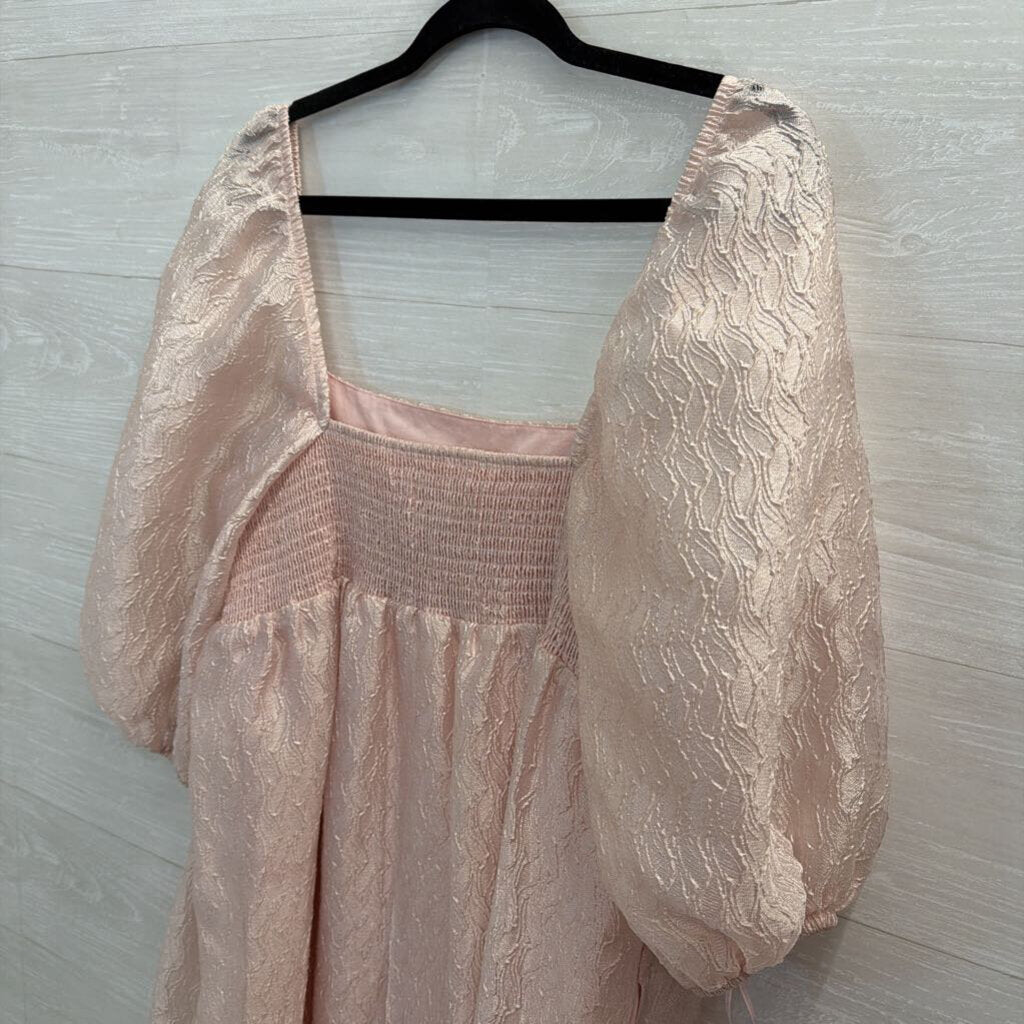 Anthropologie Pink Textured Print Short Puff Sleeve Maxi Dress Extra Large