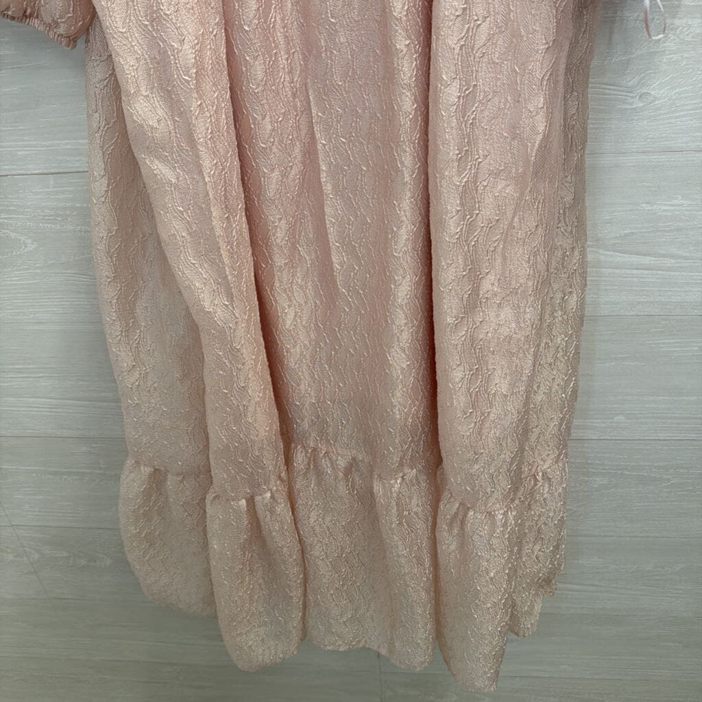 Anthropologie Pink Textured Print Short Puff Sleeve Maxi Dress Extra Large