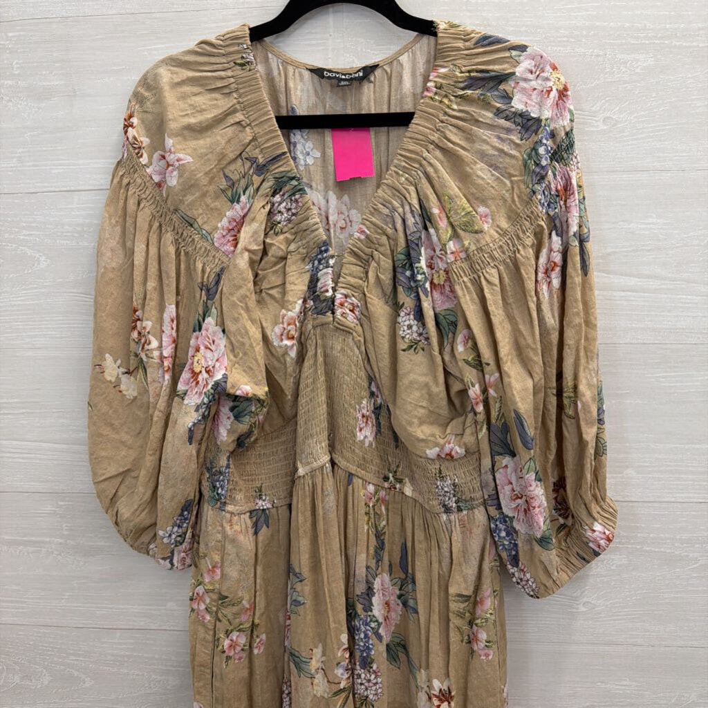 Davi and Dani Brown/ Multi Floral Print Long Sleeve Maxi Dress 2XL