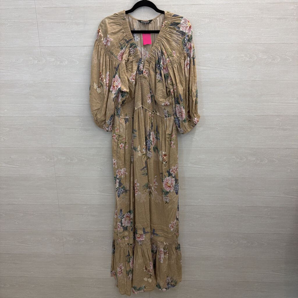Davi and Dani Brown/ Multi Floral Print Long Sleeve Maxi Dress 2XL